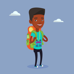 Poster - Cheerful traveler with backpack.