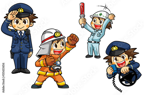 警察官と消防士と交通誘導員イラストカット集 Stock Illustration Adobe Stock