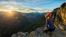 A Hiker Watches Sunset Over The Bitteroots From Bear Creek Overlook In The Selway-Bitterroot Wilderness.
