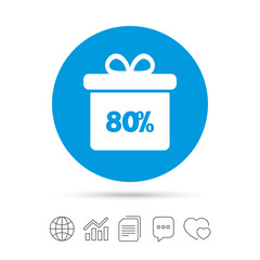 80 percent sale gift box tag sign icon.