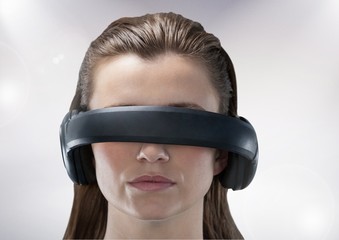 Attractive woman using virtual reality headset
