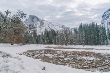 Wall Mural - Half Dome from Cooks Meadown after a wibter storm in Yosemite National Park