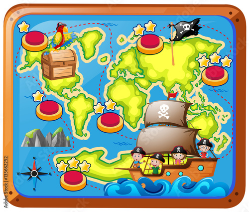 Plakat Mapa skarbów z dziećmi na statku