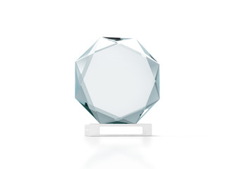 blank round glass trophy mockup, 3d rendering. empty acrylic award design mock up. transparent cryst
