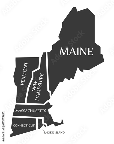 Maine New Hampshire Vermont Massachusetts Map Labelled Black Stock Vector Adobe Stock Map Of Maine New Hampshire And Vermont