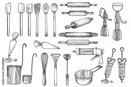 kitchen tool utensil vector drawing engraving illustration
