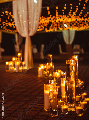 The Vases With Candles Stand For Wedding Ceremony This Stock The Vases With Candles Stand For Wedding Ceremony