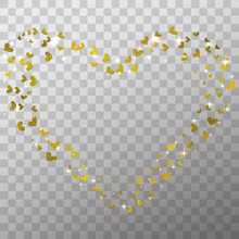 Glow Light Effect And Golden Foil Hearts Isolated On The Transparent Background For Valentines Day Photo Overlays And Decoration.