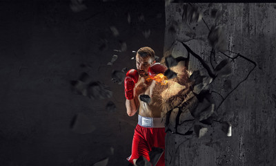 Poster - Young boxer man . Mixed media . Mixed media