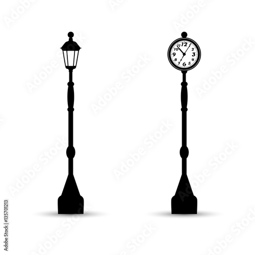 Flat Streetlight And Clock Silhouettes Lamppost Watch