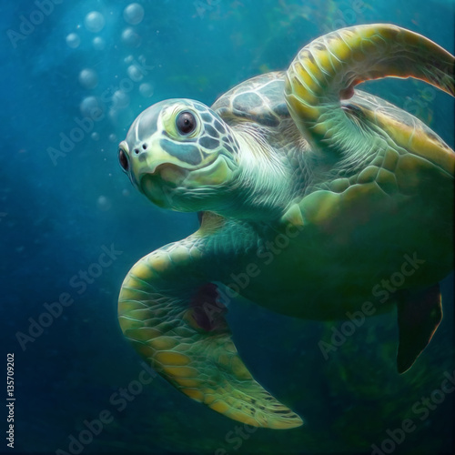 Obraz w ramie Piękny żółw pod wodą