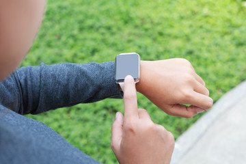 Aufkleber - close-up on person hand wear smart watch new modern lifestyle