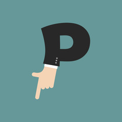 P letter businessman hand font. It shows finger print. Arm symbo