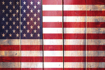 Wall Mural - Vintage America  flag on grunge wooden panel