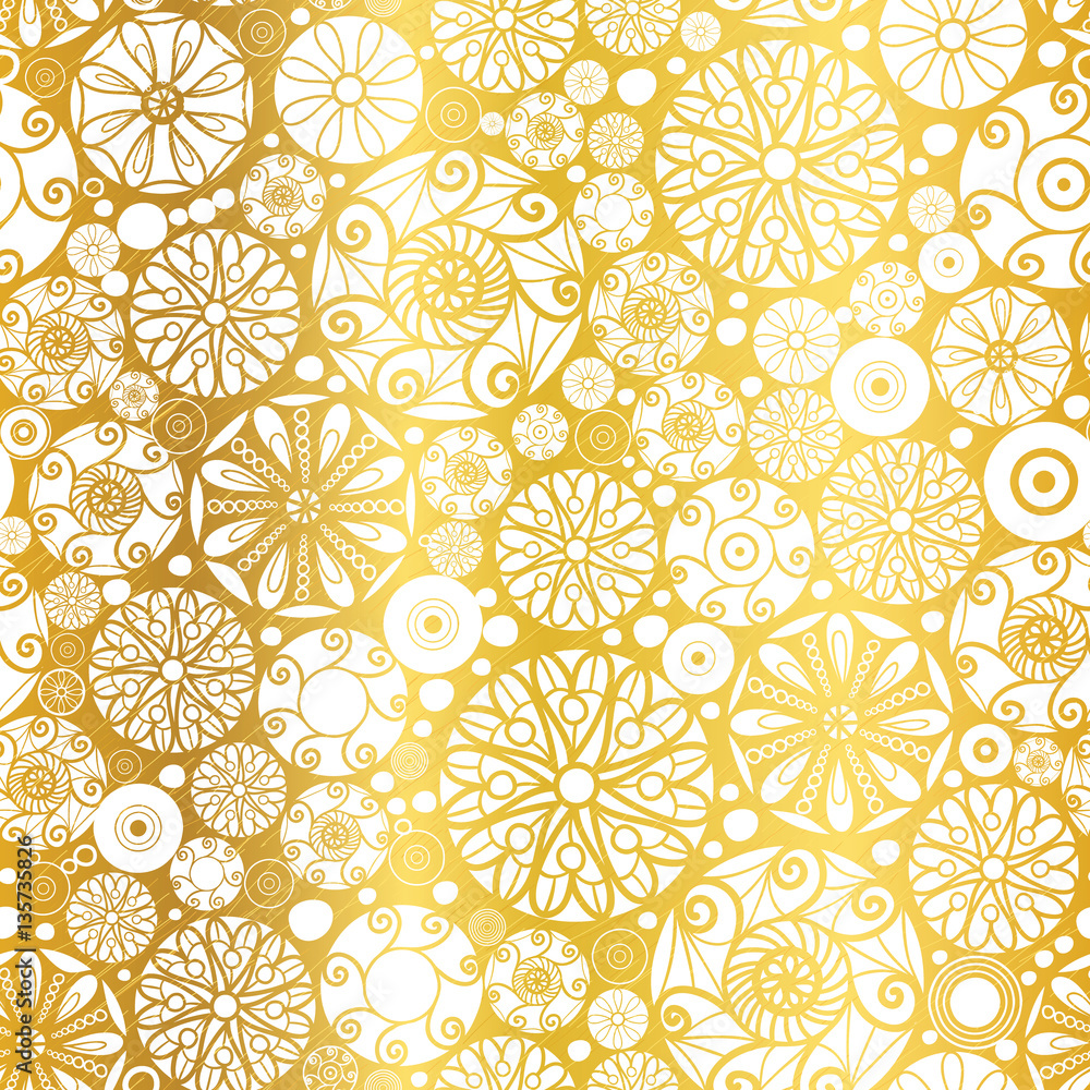 Vector Gold White Abstract Doodle Circles Seamless Pattern Background ...