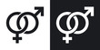 Vector male and female sex symbols.  Two-tone version on black and white background