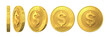 Set of gold coins with dollar sign isolated on a white backgroun