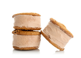 Wall Mural - Ice cream cookie sandwiches on white background