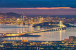 San Francisco skyline and Bay Bridge at sunset