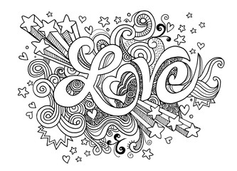 Wall Mural - Love hand lettering and doodles elements sketch background.Vecto