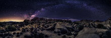 View Of The Milky Way Galaxy At The Joshua Tree National Park.  The Image Is An Hdr Of Astro Photography Photographed At Night.  It Depicts Science And The Divine Heaven.