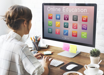 Wall Mural - e-learning online education application concept