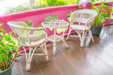 Fototapeta Boho - Tables and Chair in outdoor cafe restaurant .
