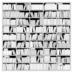 Bookshelf In Black And White. Vector Illustration.