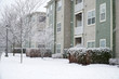 apartment community outdoor in winter after snow