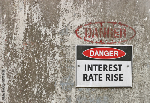 Fotografía red, black and white Danger, Interest Rate Rise warning sign