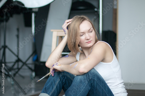 Female Artist With Short Blonde Hair Buy This Stock Photo And