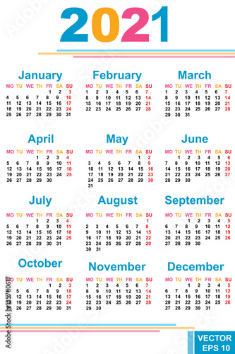 Poster The calendar. New Year 2021 date. For your design.