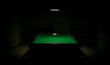 snooker in the dark. billiards in the center under lamp light in the darkness. pills balls and lamp. empty billiard room
