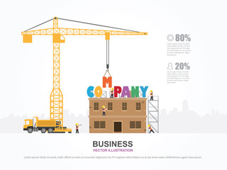 Wall Mural - Infographic template with crane and company building.