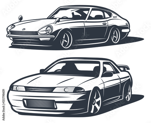 Cuadros en Lienzo Japanese drift cars, monochrome isolate vector