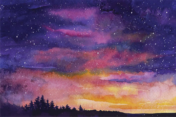 watercolor vector background space, stars, constellation, nebula