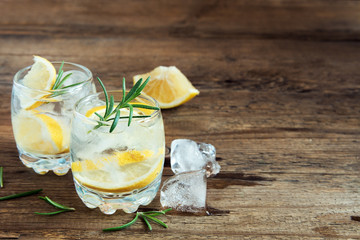 Poster - alcoholic drink with lemon, rosemary