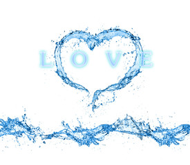  love heart water splash isolate on white background.