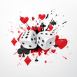 abstract dice background with splatter and playing card symbols