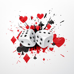 Wall Mural - abstract dice background with splatter and playing card symbols