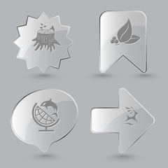 Sticker - 4 images: stub, leaf with berries, globe and shamoo, deer. Natur