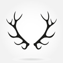 Deer Antlers. Horns Icon Isolated On White Background. Vector Black Silhouette.