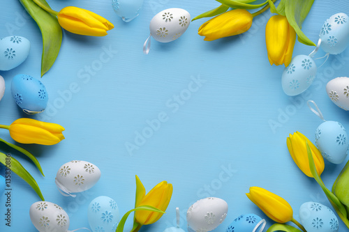 Easter eggs and tulips