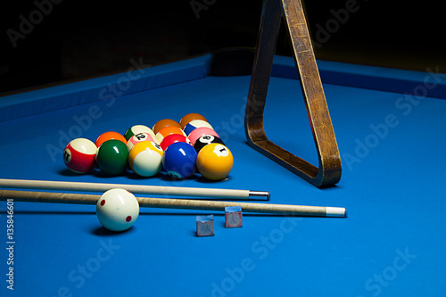 Zdjęcie XXL Fragment zdjęcia z gry bilardowe niebieski basen z sygnalizacji. Bilard bilardowy