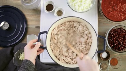 Canvas Print - Step by step. Cooking homemade turkey chili for dinner