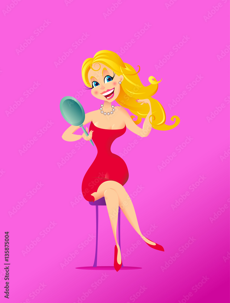 lady in red dress cartoon Women with Red Dress and Short Black Hair Cartoon