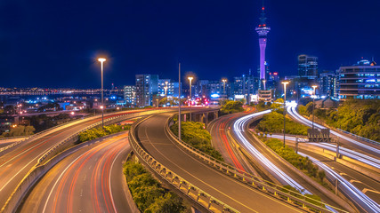 Wall Mural - Night traffic in Auckland city New Zealand