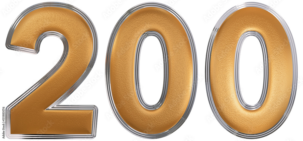 Numeral 200, two hundred, isolated on white background, 3d rende 