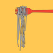 Pasta spaghetti into folk, menu poster, vector illustration