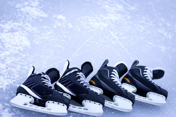 Wall Mural - Skates for hockey on the outdoor ice winter.